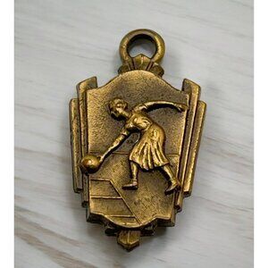 Vintage Brass Bowling Award Medal Womens Pendant Charm Medal Sports Trophy